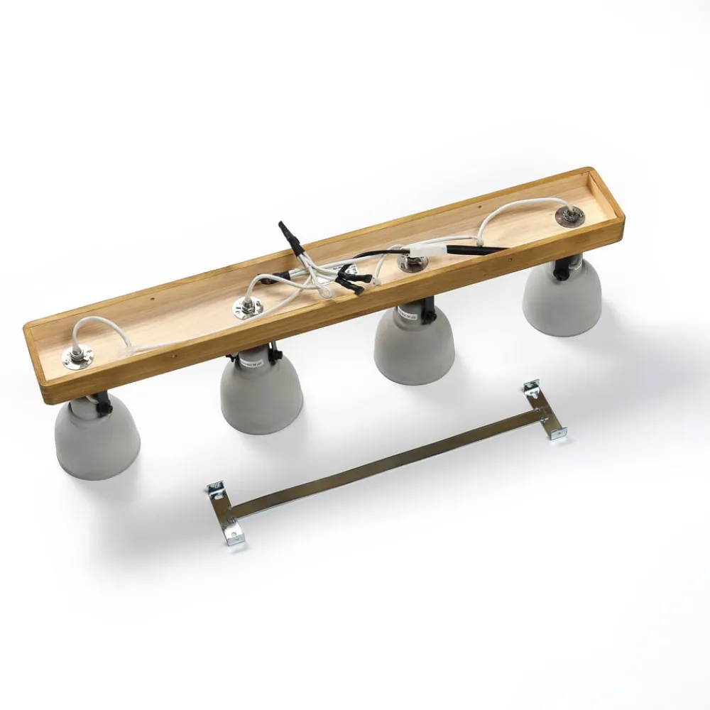 Gang|Loftlamper ^ Lindby Spot Mitis, 70 cm, 4 lyskilder, grå, træ, beton, GU10