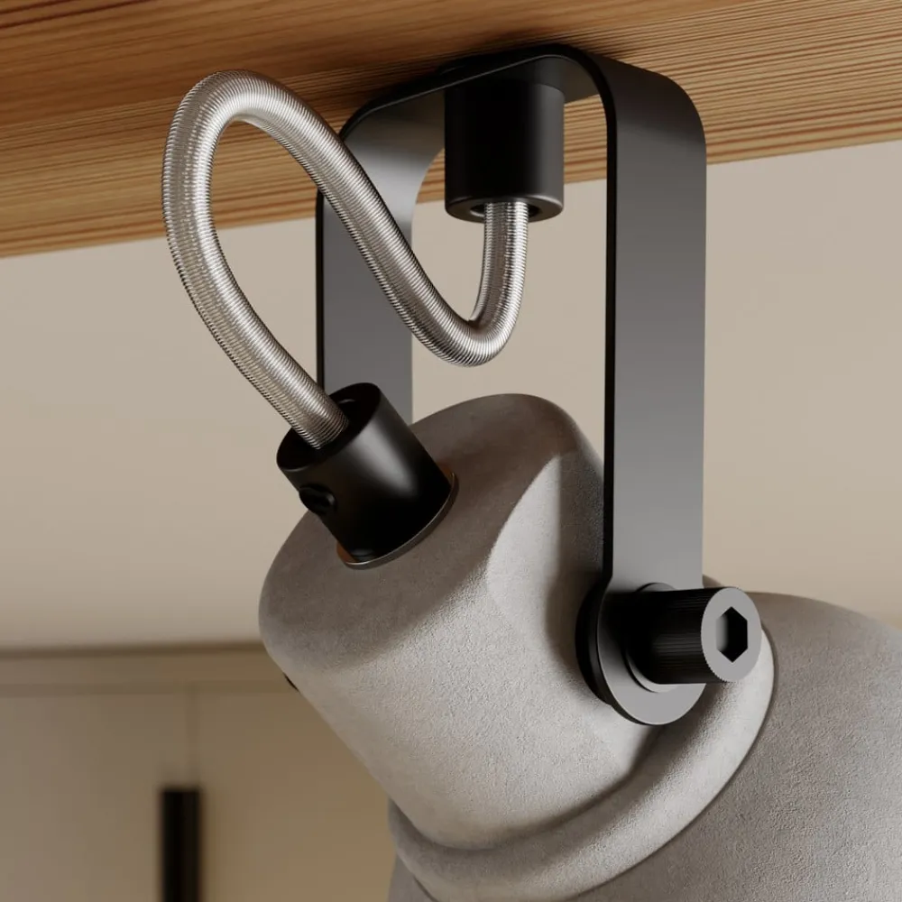 Gang|Loftlamper ^ Lindby Spot Mitis, 70 cm, 4 lyskilder, grå, træ, beton, GU10