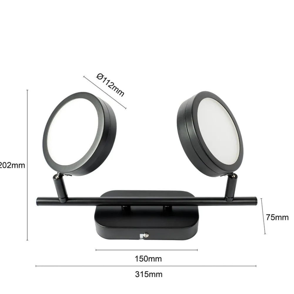 Lindby Loftlamper|Spotlights > -spot Neros, sort, 2-lys, 31,5 cm, CCT, jern