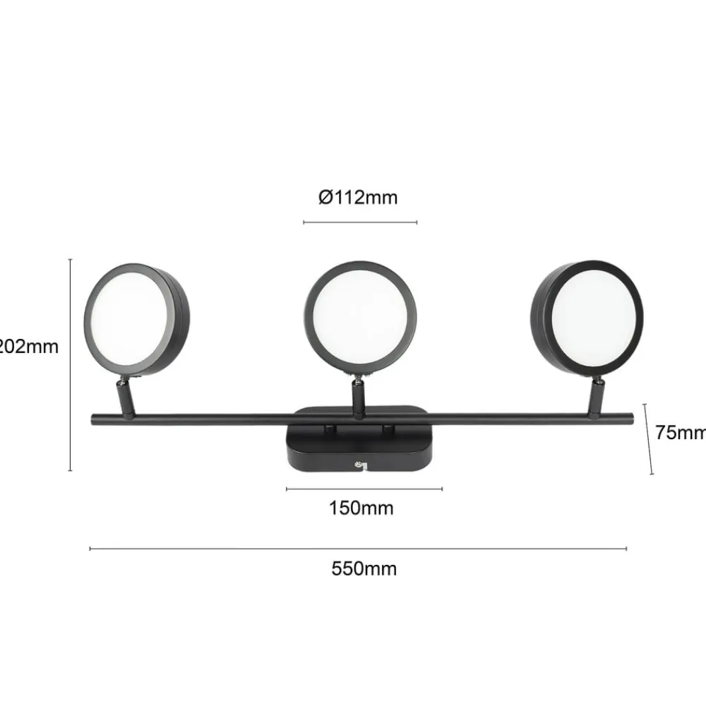 Lindby Loftlamper|Spotlights > spot Neros, sort, 3-lys, 55 cm, CCT, jern