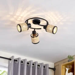 Lindby Spotlights > spot Yaelle, Ø 30 cm, 3 lyskilder, rattan, sort, E27