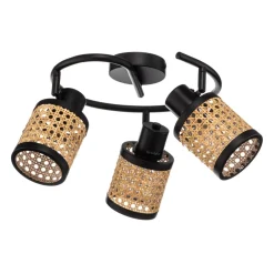 Lindby Spotlights > spot Yaelle, Ø 30 cm, 3 lyskilder, rattan, sort, E27