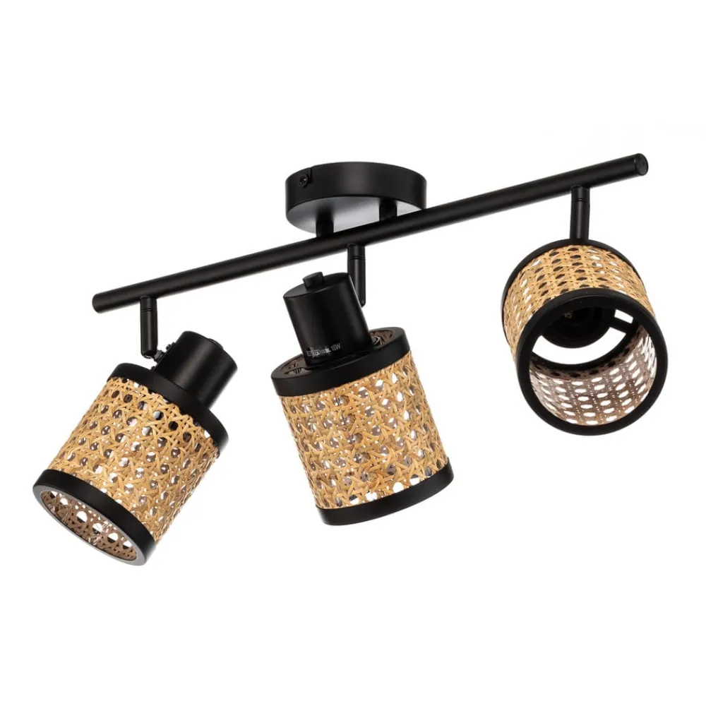 Lindby Spotlights > Spot Yaelle, 52 cm, 3-lys, rattan, sort, E27