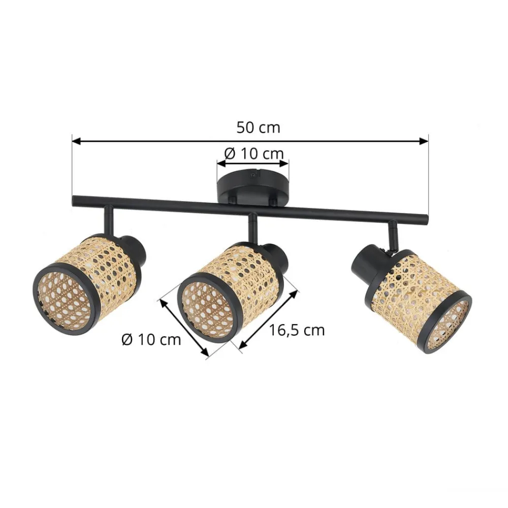 Lindby Spotlights > Spot Yaelle, 52 cm, 3-lys, rattan, sort, E27
