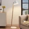 Pendellamper|Gulvlamper ^ Lindby Tetja gulvlampe med træstang, hvid