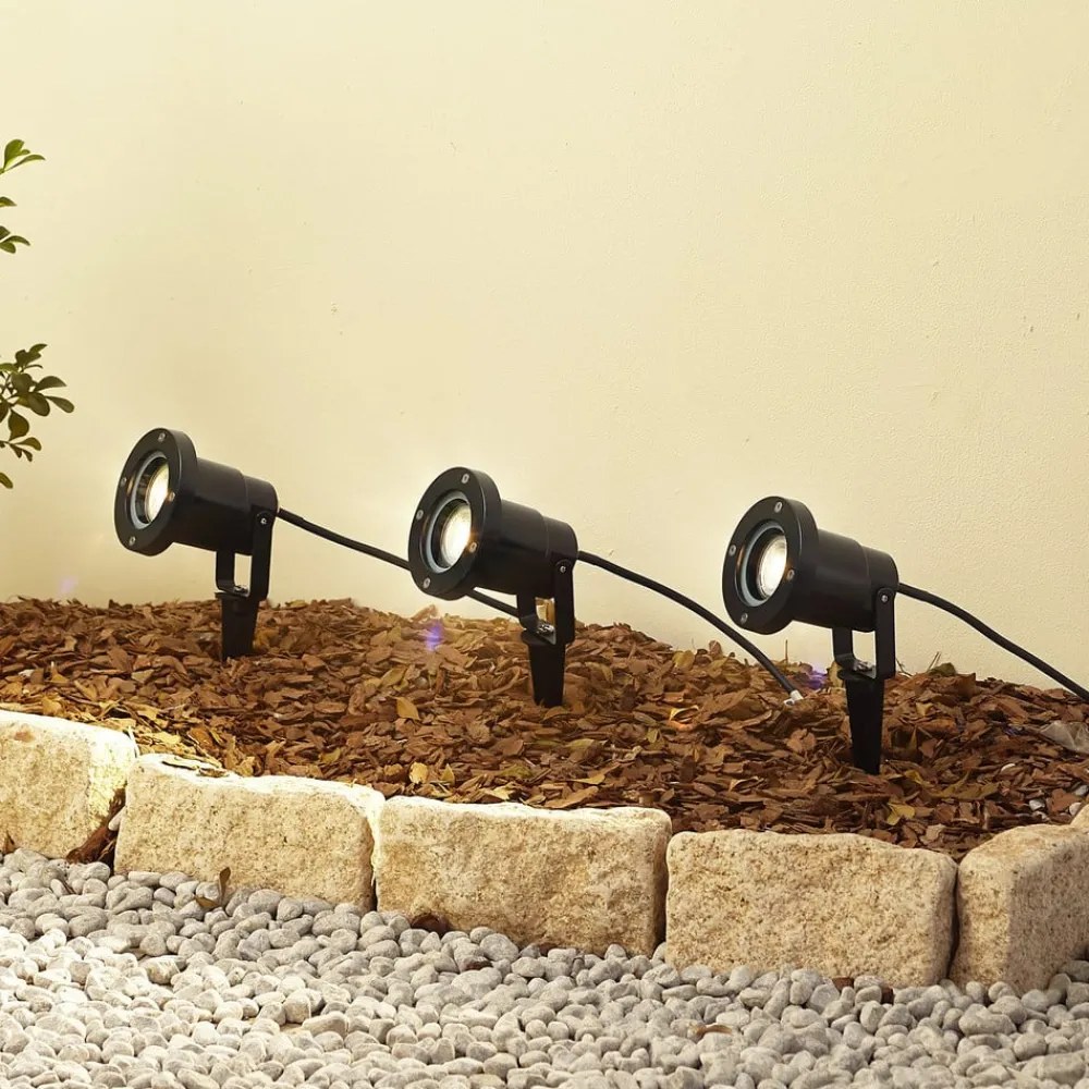 Lindby Terrassebelysning|Udendørs Spot > Thorgal lampe med jordspyd, Ø 9,8 cm, sort, sæt med 3 stk