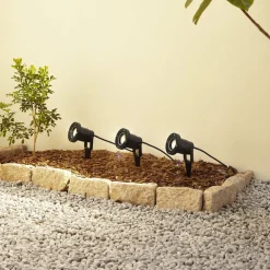 Lindby Terrassebelysning|Udendørs Spot > Thorgal lampe med jordspyd, Ø 9,8 cm, sort, sæt med 3 stk