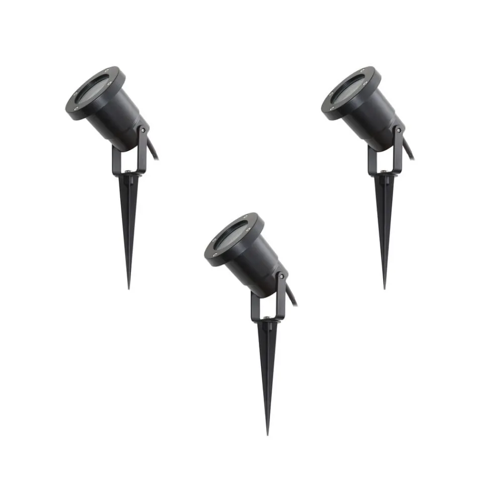 Lindby Terrassebelysning|Udendørs Spot > Thorgal lampe med jordspyd, Ø 9,8 cm, sort, sæt med 3 stk