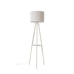 Gang|Pendellamper ^ Lindby trebenetstående gulvlampe Libbie, 155 cm, hør, cremefarvet