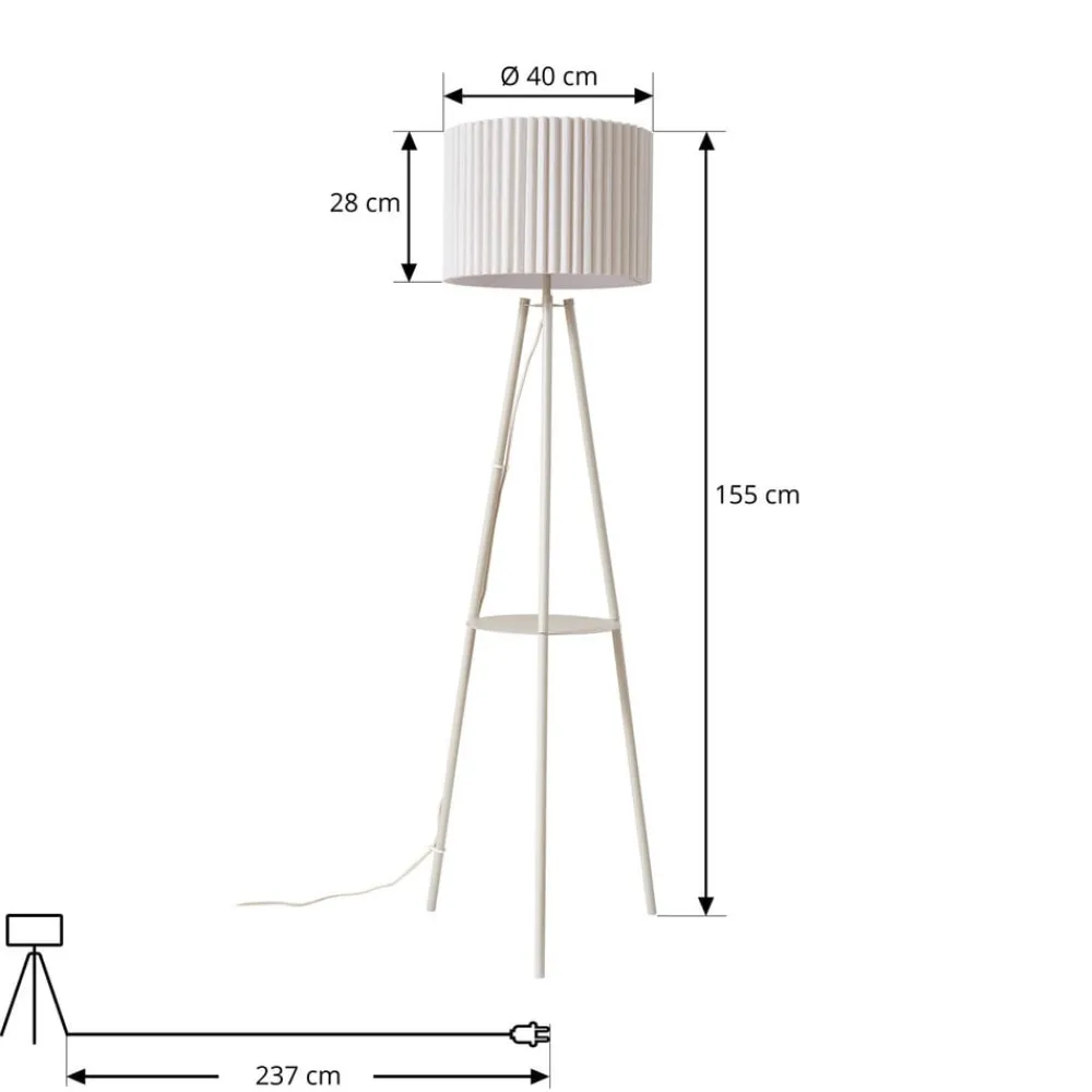 Gang|Pendellamper ^ Lindby trebenetstående gulvlampe Libbie, 155 cm, hør, cremefarvet