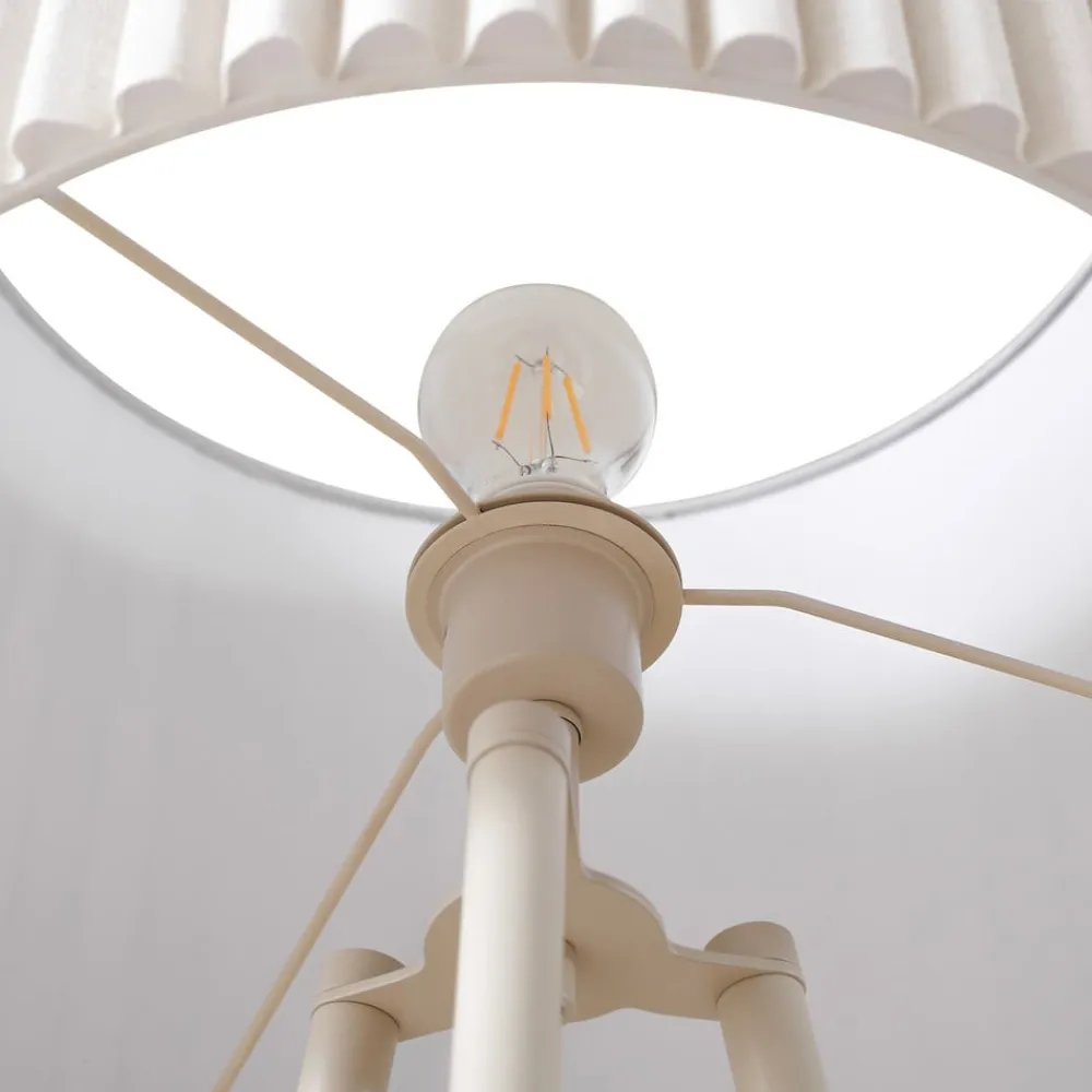 Gang|Pendellamper ^ Lindby trebenetstående gulvlampe Libbie, 155 cm, hør, cremefarvet