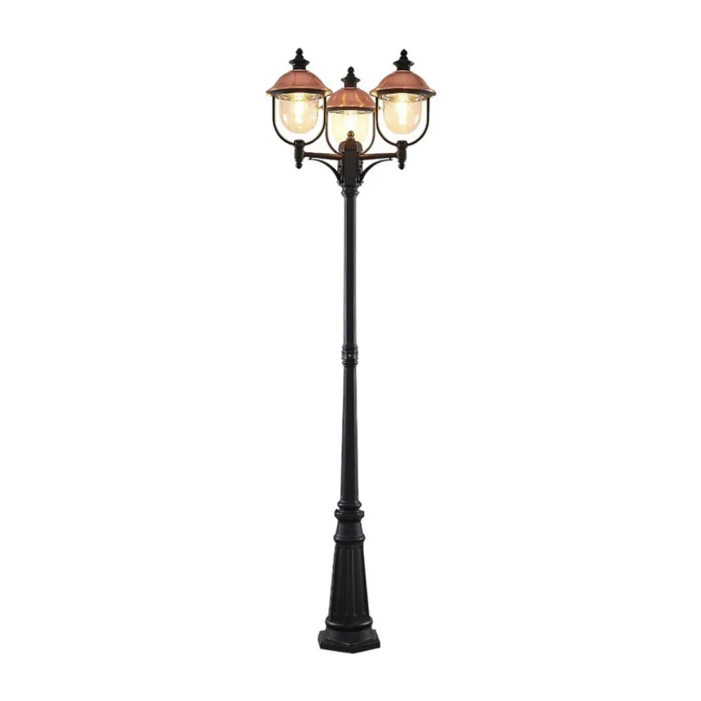 Lindby Lygtepæle > udendørslampe Clint, 225 cm, 3 lyskilder, saltvandsresistent, E27