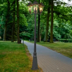 Lygtepæle ^ Lindby udendørslampe Edana, 212 cm, 3 lyskilder, antracit, E27, IP44