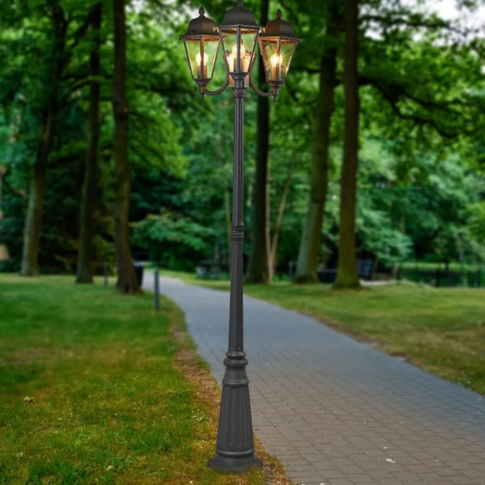 Lygtepæle ^ Lindby udendørslampe Edana, 212 cm, 3 lyskilder, antracit, E27, IP44