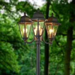 Lygtepæle ^ Lindby udendørslampe Edana, 212 cm, 3 lyskilder, antracit, E27, IP44