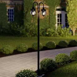 Lygtepæle ^ Lindby udendørslampe Farley, 215 cm, 2 lyskilder, IP44, E27