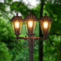 Lindby Lygtepæle > udendørslampe Lamina, 172 cm, 3 lyskilder, sort-rust, E27