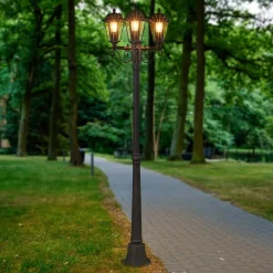 Lindby Lygtepæle > udendørslampe Lamina, 172 cm, 3 lyskilder, sort-rust, E27