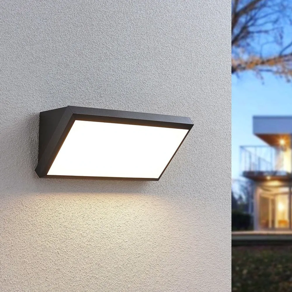 Lindby Terrassebelysning|Væglampe Med Sensor > udendørs LED-væglampe Abby, sensor, IP65, mørkegrå