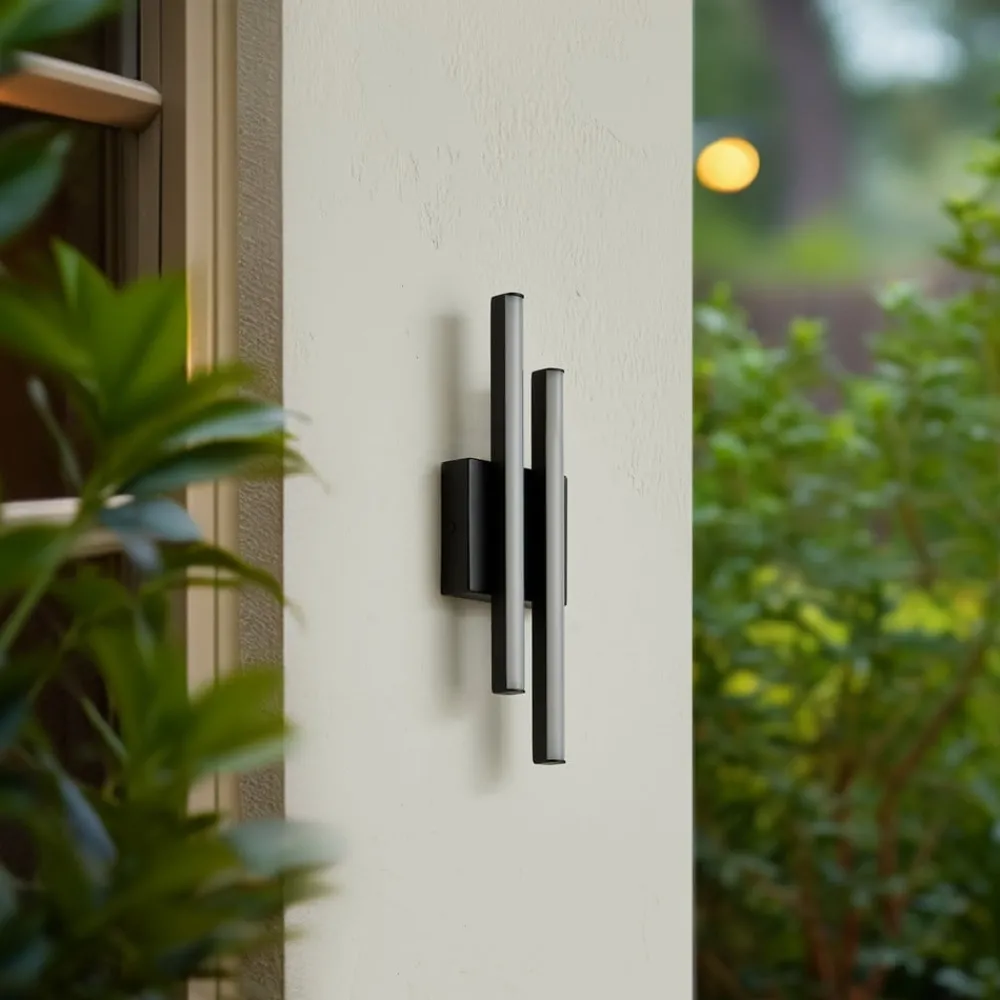 Terrassebelysning|Væglamper ^ Lindby udendørs LED-væglampe Abelia, sort, aluminium, stål