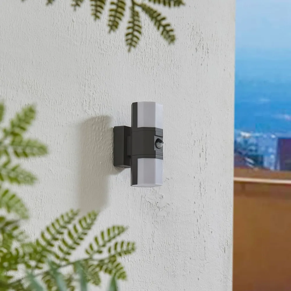 Lindby Væglampe Med Sensor > udendørs LED-væglampe Alaric, aluminium, antracit, sensor