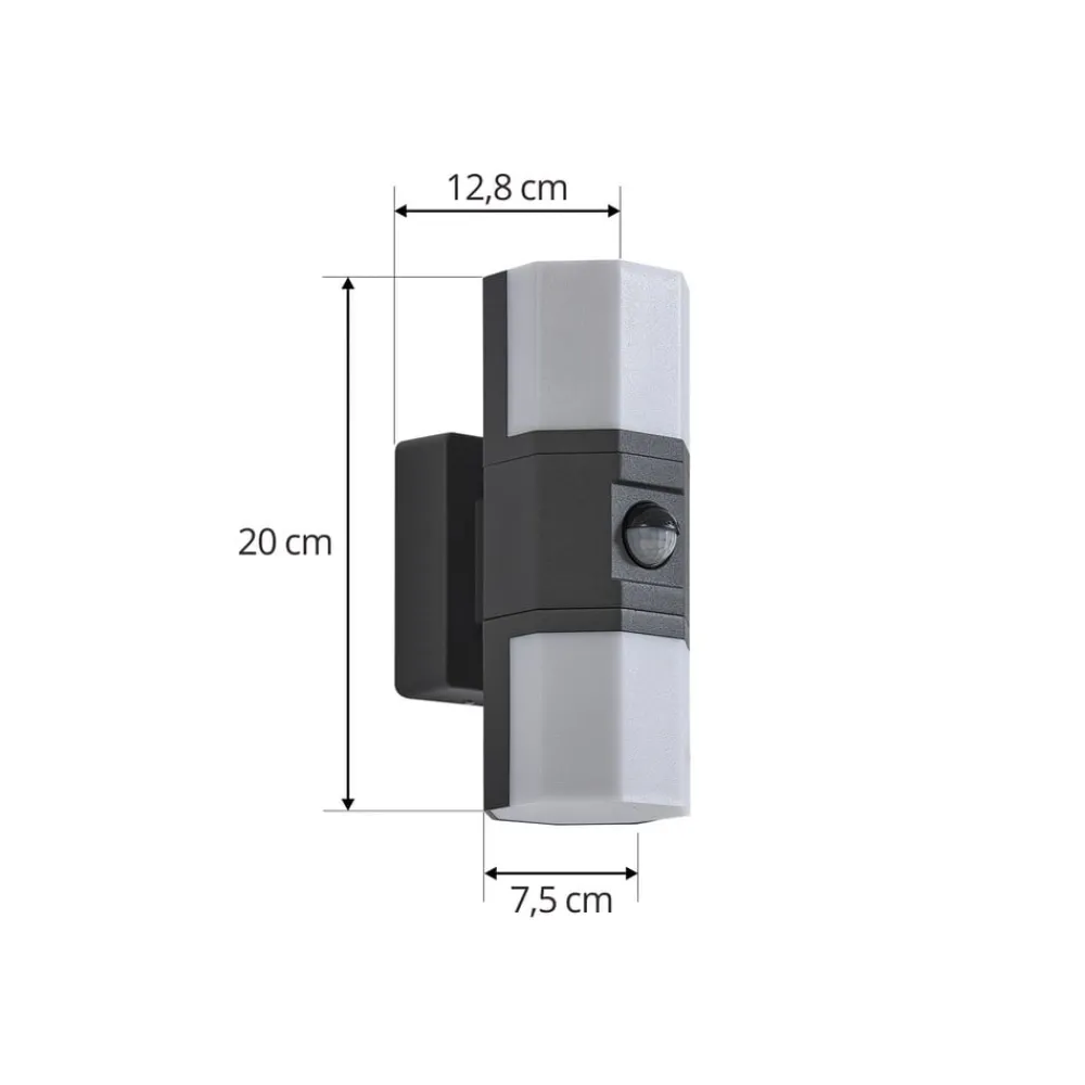 Lindby Væglampe Med Sensor > udendørs LED-væglampe Alaric, aluminium, antracit, sensor