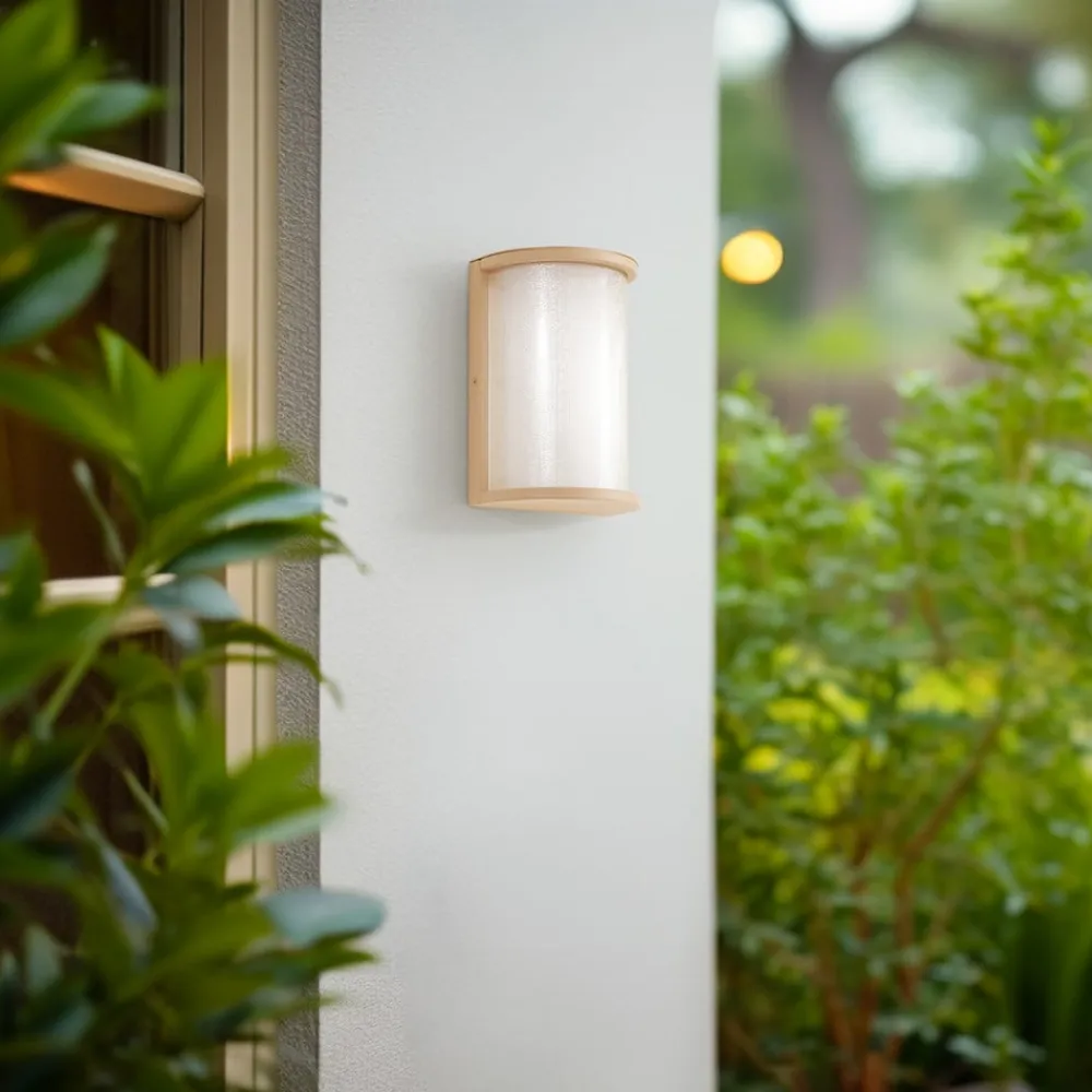 Terrassebelysning ^ Lindby udendørs LED-væglampe Calvik, beige, riflet, IP44