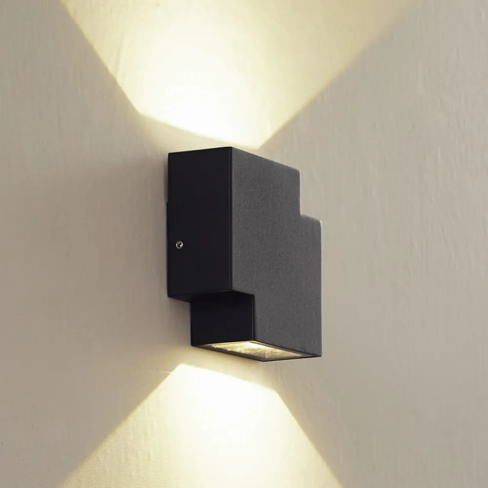 Lindby Terrassebelysning|Væglamper > udendørs LED-væglampe Fendir, sort, aluminium, 10,5 cm