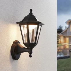 Lindby Terrassebelysning|Væglamper > udendørs LED-væglampe Iavo, sort, lygte, 38 cm
