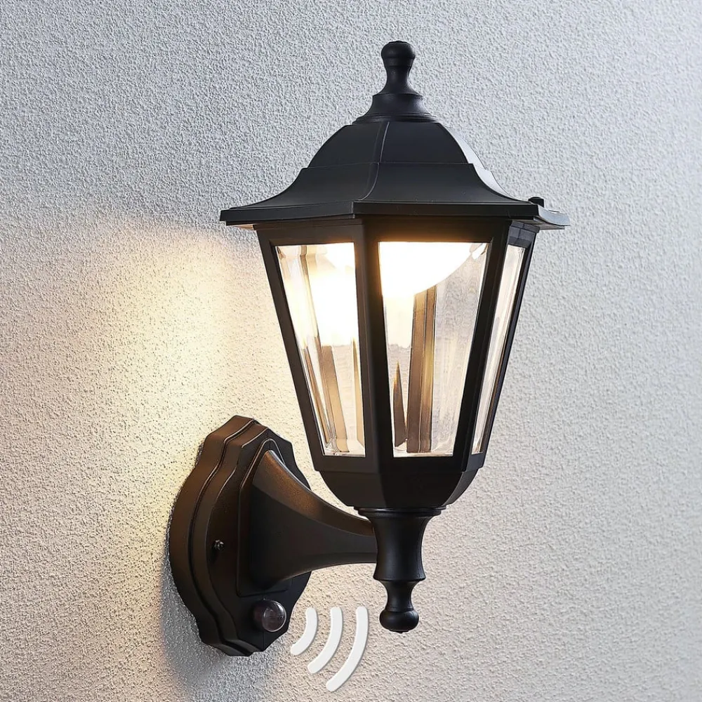 Lindby Væglampe Med Sensor|Terrassebelysning > udendørs LED-væglampe Iavo, sensor, sort, lygte