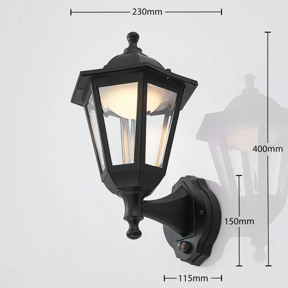 Lindby Væglampe Med Sensor|Terrassebelysning > udendørs LED-væglampe Iavo, sensor, sort, lygte