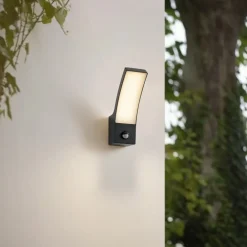 Væglampe Med Sensor|Terrassebelysning ^ Lindby udendørs LED-væglampe Ilvita, sensor, antracit, IP54