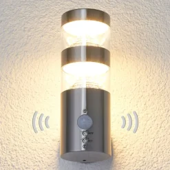 Lindby Væglampe Med Sensor|Terrassebelysning > udendørs LED-væglampe Lanea, 22 cm, stål, sensor
