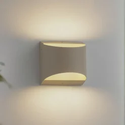 Væglamper ^ Lindby udendørs LED-væglampe Lenore, beige, metal, 13,5 cm