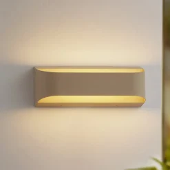 Terrassebelysning|Væglamper ^ Lindby udendørs LED-væglampe Lenore, beige, metal, 36,5 cm