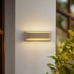 Terrassebelysning|Væglamper ^ Lindby udendørs LED-væglampe Lenore, beige, metal, 36,5 cm