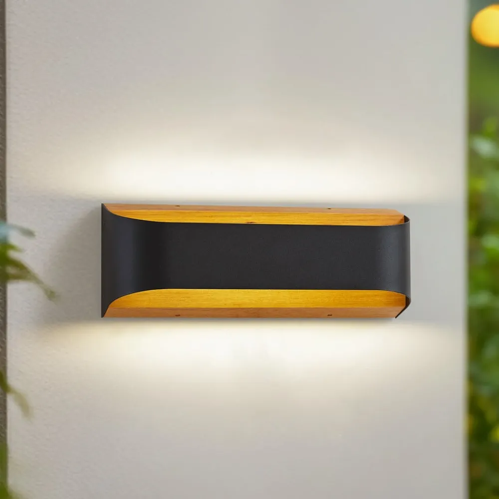 Terrassebelysning|Væglamper ^ Lindby udendørs LED-væglampe Lenore, sort, metal, 36,5 cm