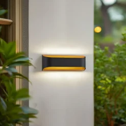 Terrassebelysning|Væglamper ^ Lindby udendørs LED-væglampe Lenore, sort, metal, 36,5 cm