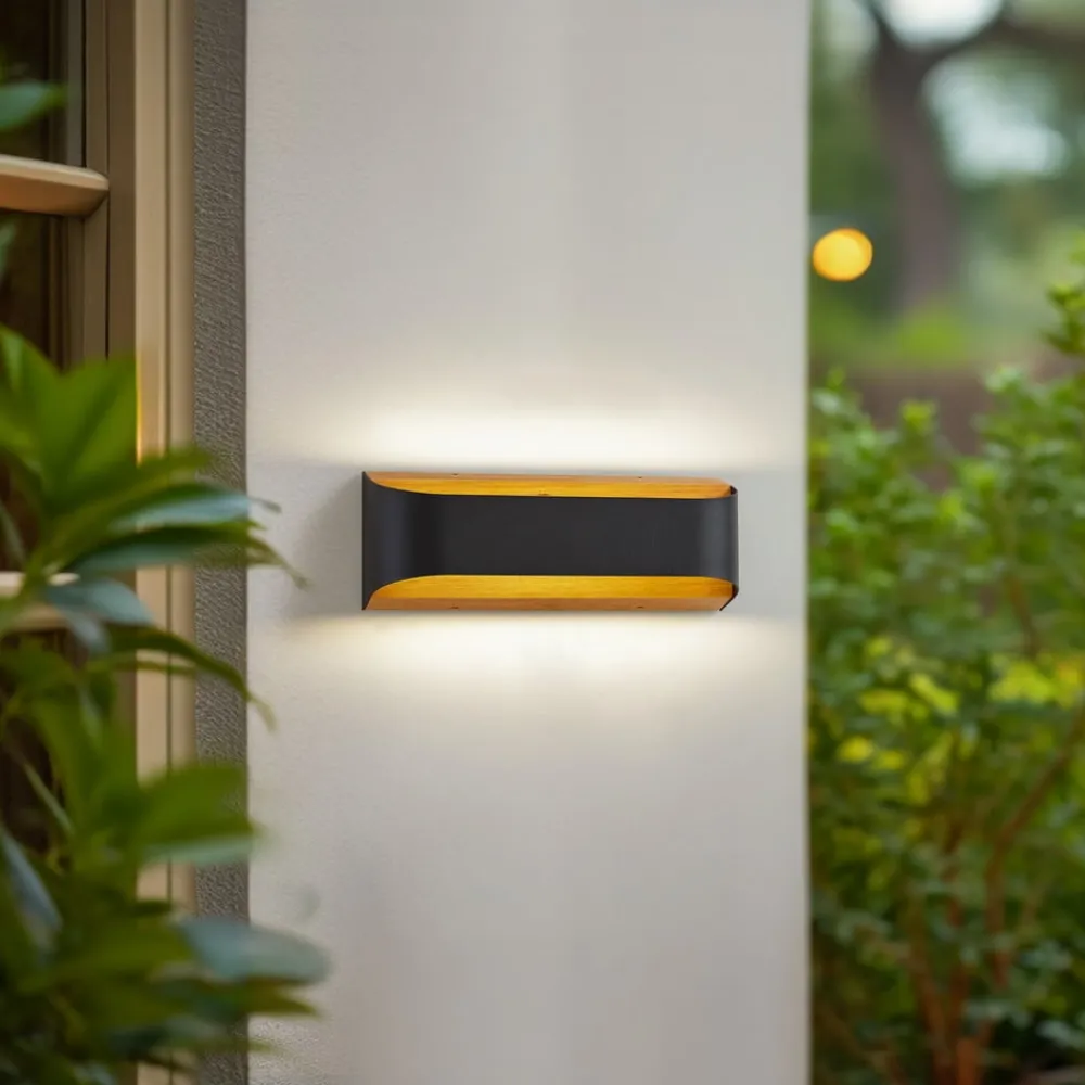 Terrassebelysning|Væglamper ^ Lindby udendørs LED-væglampe Lenore, sort, metal, 36,5 cm