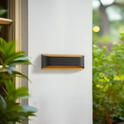 Terrassebelysning|Væglamper ^ Lindby udendørs LED-væglampe Lenore, sort, metal, 36,5 cm