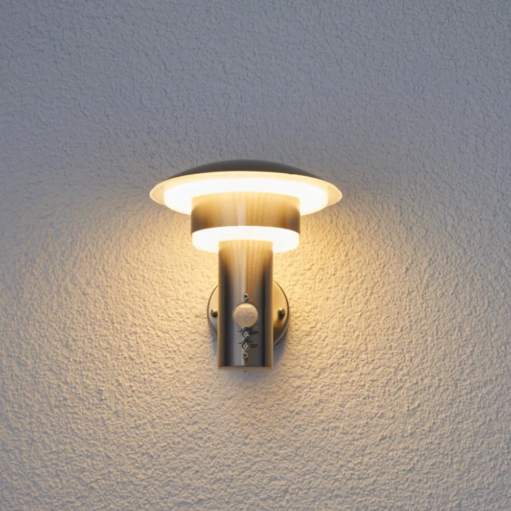Væglampe Med Sensor|Terrassebelysning ^ Lindby udendørs LED-væglampe Lillie, sensor, højde 19 cm