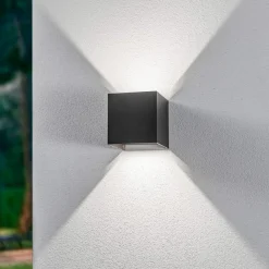 Lindby Terrassebelysning|Væglamper > udendørs LED-væglampe Nivar, kantet, sort, IP54