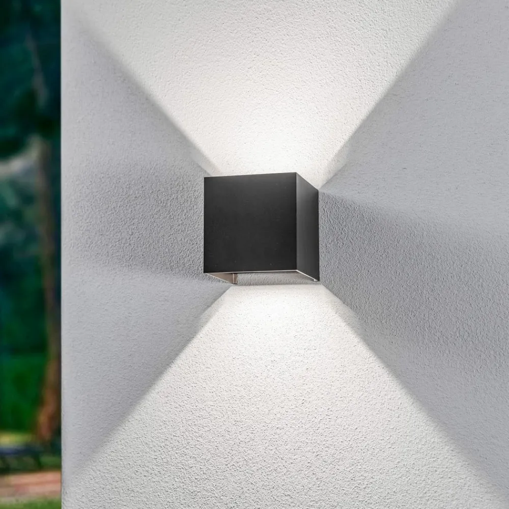 Lindby Terrassebelysning|Væglamper > udendørs LED-væglampe Nivar, kantet, sort, IP54