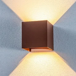 Lindby Terrassebelysning|Væglamper > udendørs LED-væglampe Nivar, kantet, rust, metal, IP54