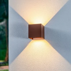 Lindby Terrassebelysning|Væglamper > udendørs LED-væglampe Nivar, kantet, rust, metal, IP54