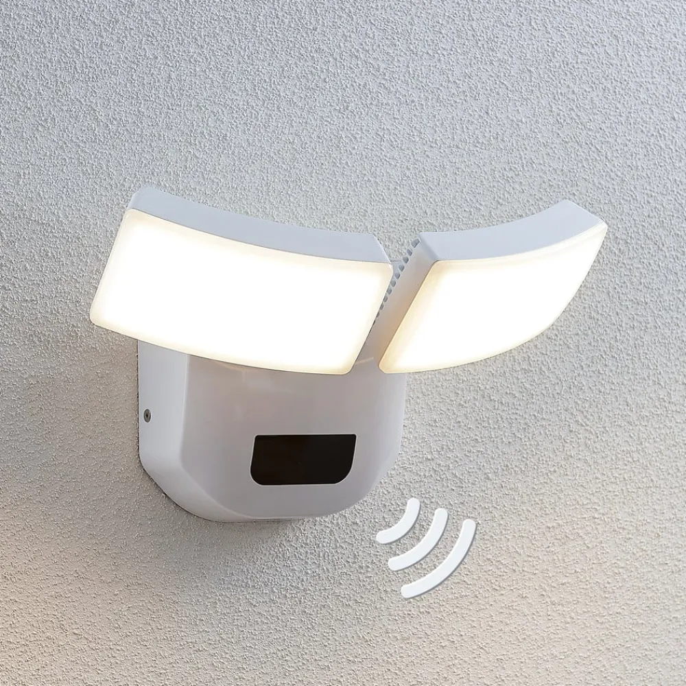 Væglampe Med Sensor|Terrassebelysning ^ Lindby udendørs LED-væglampe Nikias, 30 cm, sensor, 2 lyskilder, hvid