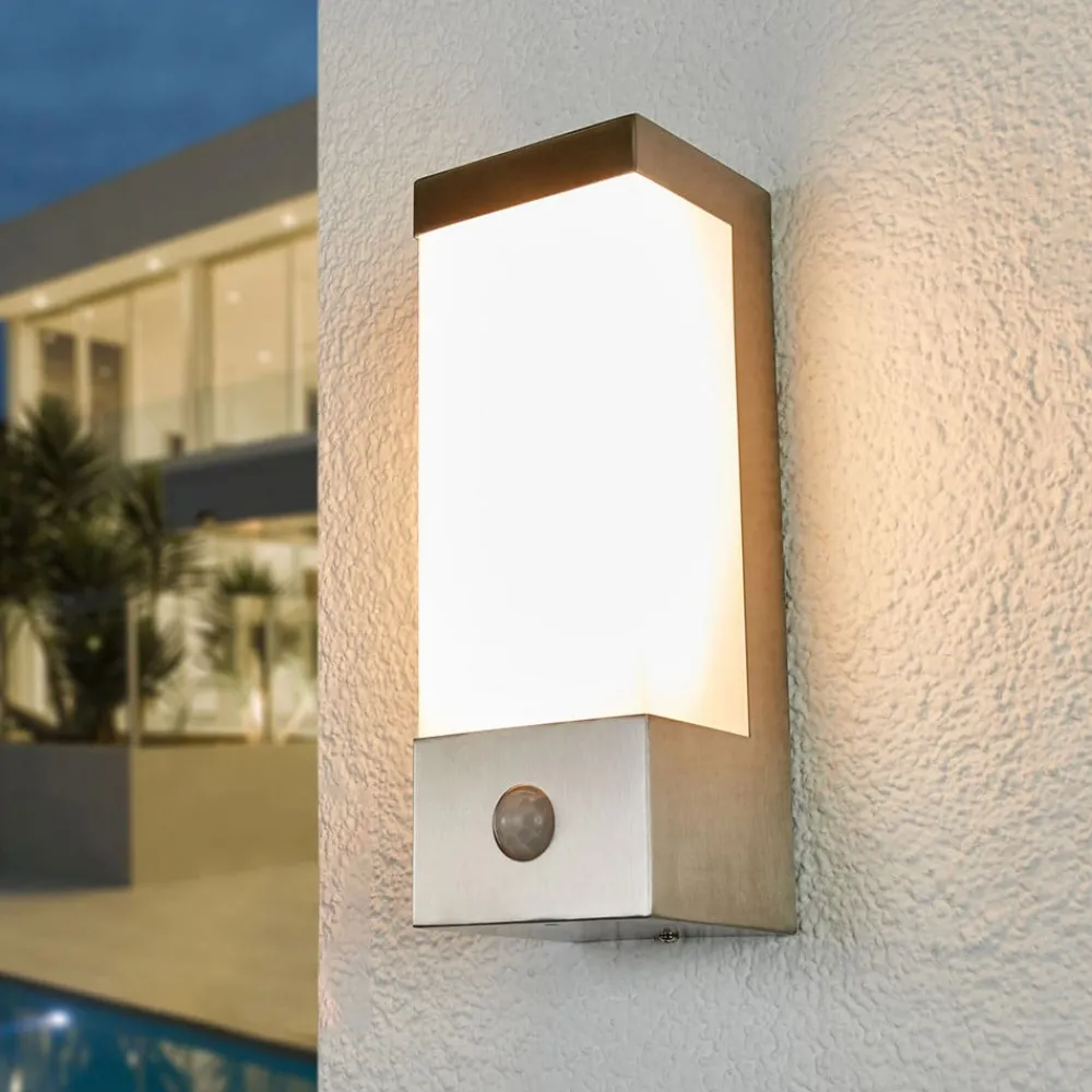 Væglampe Med Sensor|Væglamper ^ Lindby udendørs LED-væglampe Severina, 25 cm, sensor, stål