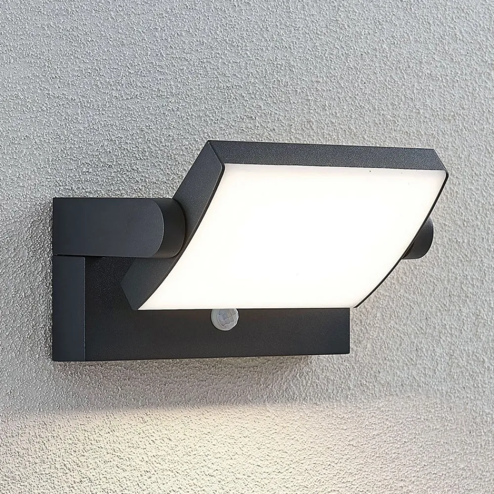 Lindby Væglampe Med Sensor|Terrassebelysning > udendørs LED-væglampe Sherin, antracit, sensor, IP54