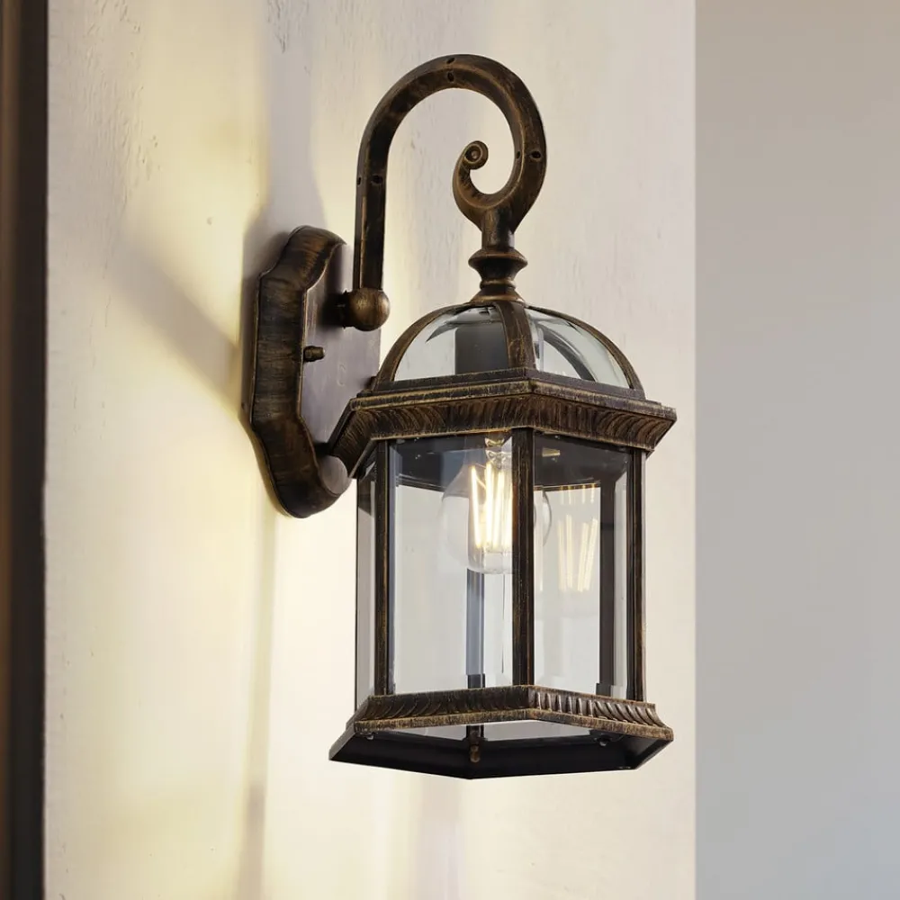 Lindby Væglamper > udendørs væglampe Adelisa, guld antik, aluminium, højde 39 cm