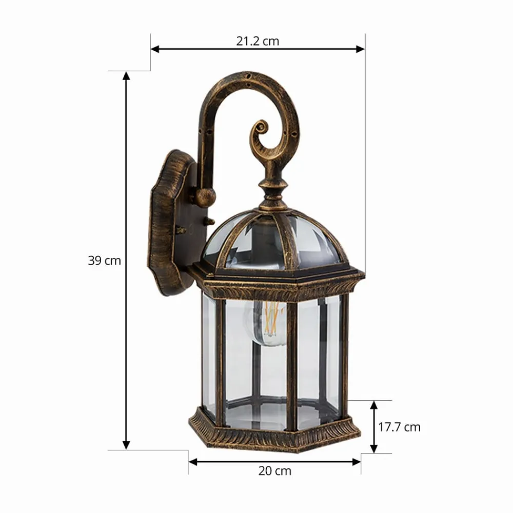 Lindby Væglamper > udendørs væglampe Adelisa, guld antik, aluminium, højde 39 cm